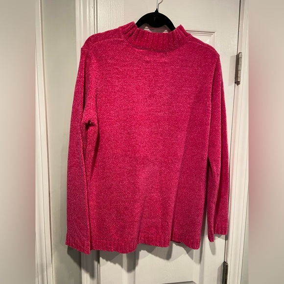 Sag Harbor Size M Hot Pink Mock Neck Cable Knit Soft Chenille Pullover Sweared - Picture 8 of 10